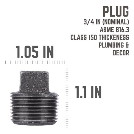 B & K STZ Industries 3/4 in. MIP each Black Malleable Iron Plug 310UPP-34